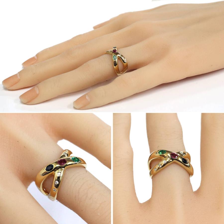 K18エメラルドルビーサファイアダイヤモンドリング 7.6g #12 イエロー 