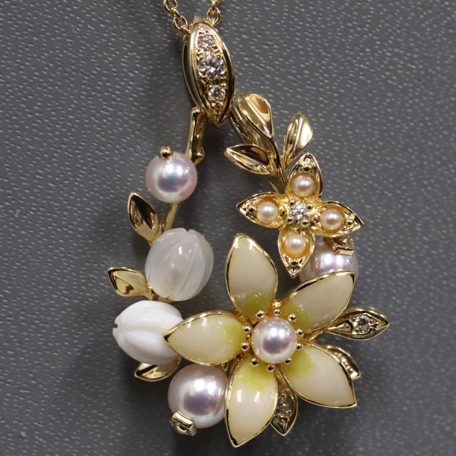MIKIMOTO（ミキモト） K18パールダイヤモンドペンダント フラワー