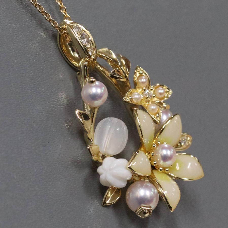 MIKIMOTO（ミキモト） K18パールダイヤモンドペンダント フラワー