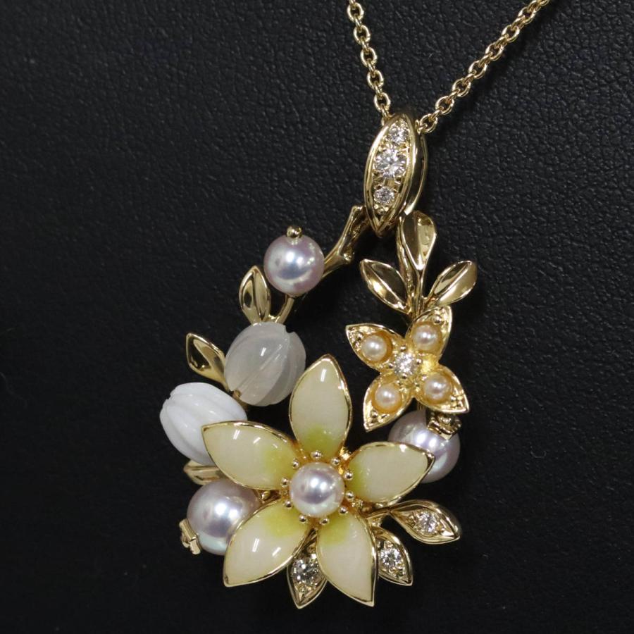 MIKIMOTO（ミキモト） K18パールダイヤモンドペンダント フラワー 