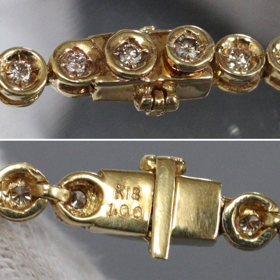 K18ダイヤモンドテニスブレスレット D1.00 8.3g 内径17.5cm イエロー 