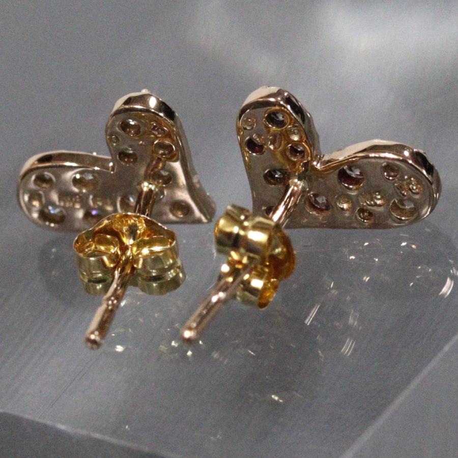 K18PG/YGダイヤモンドピアス ハート D0.15×2 1.1g ピンクゴールド 