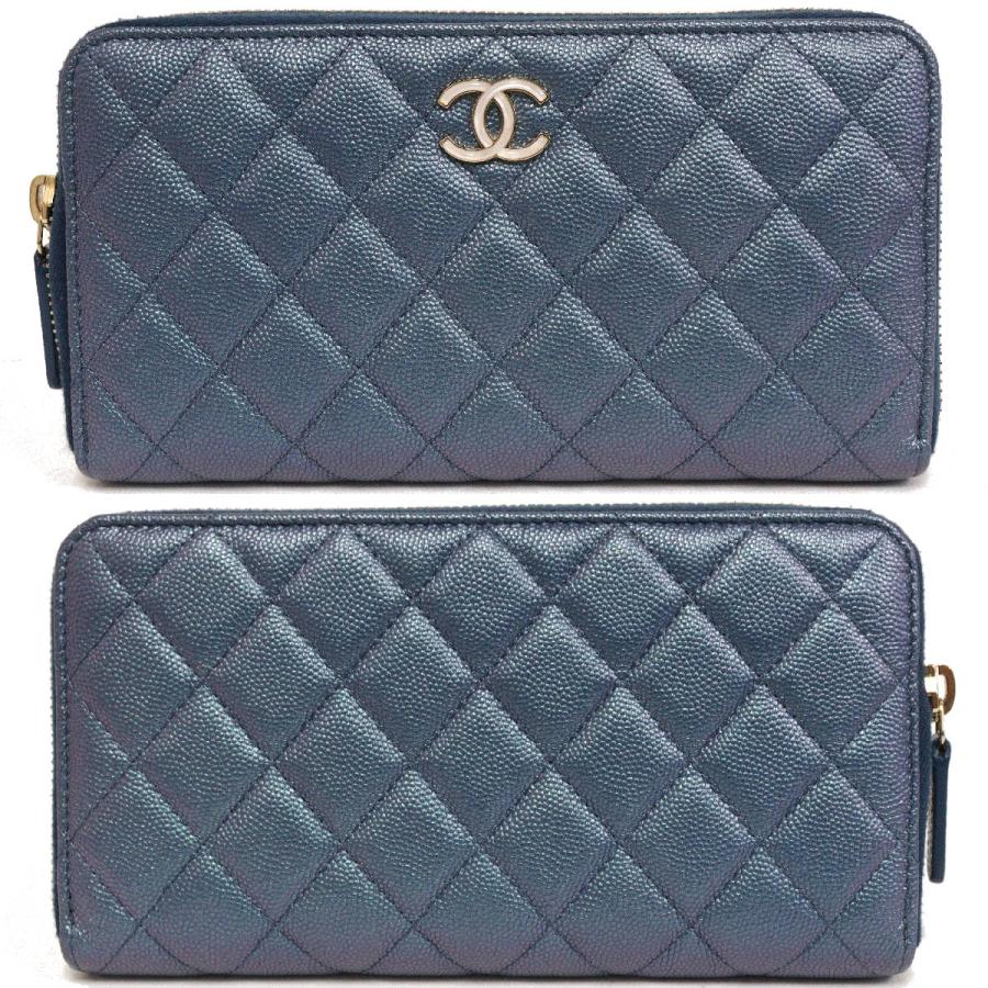 CHANEL シャネル マトラッセ ファスナー財布 ブルー シャネル マトラッセ ココマーク キャビアスキン ラウンドファスナー