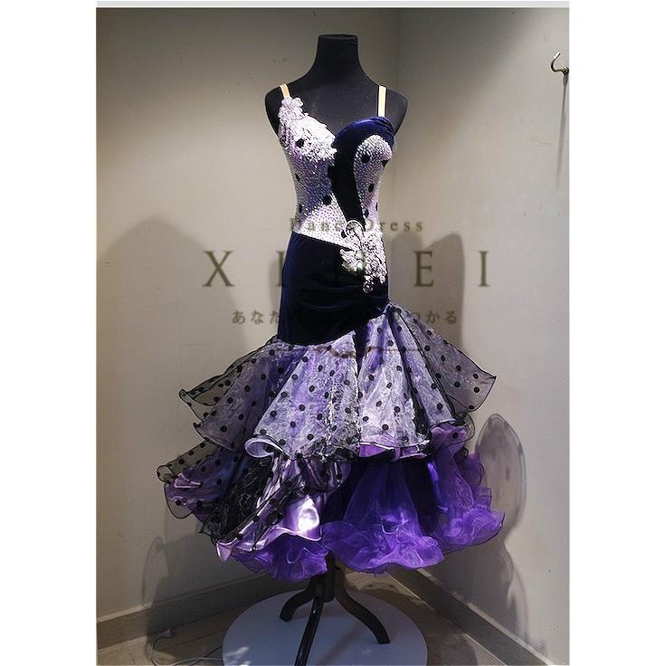 社交ダンスドレス　 ラテンドレス　モダンドレス　ロングスカート　ダンスウエア　競技　デモ　パーティー　ダンス衣装　ワンピース 012092