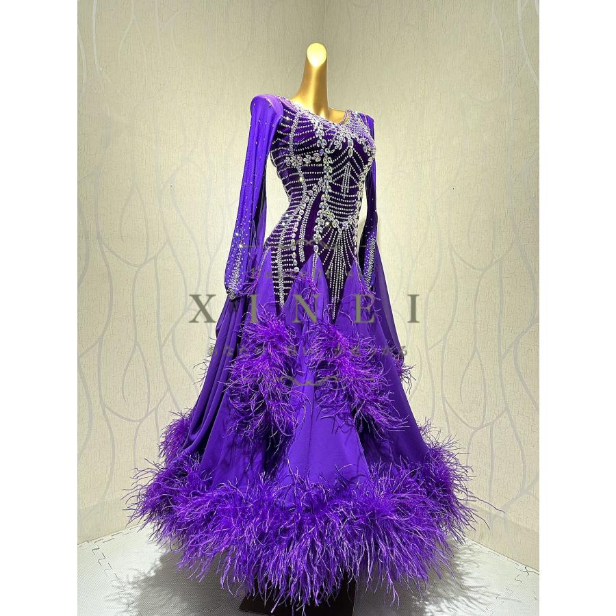 小売 ラテンドレス 競技ダンス社交ダンス衣装紫 社交ダンスドレス