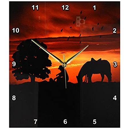 専門店では 3dRose dpp_173217_2 カウボーイキャンプファイヤー 夕暮れ時の丘に乗った馬のカウボーイ風壁掛け時計 13 x 13インチ 掛け時計、壁掛け時計