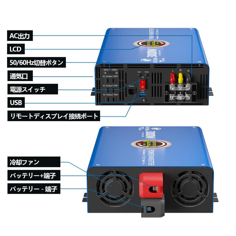 24v 3000wハイブリッドインバーター IKEMI インバーター 車 12V 24V 正弦波 3000W AC100V 瞬間最大6000W 4