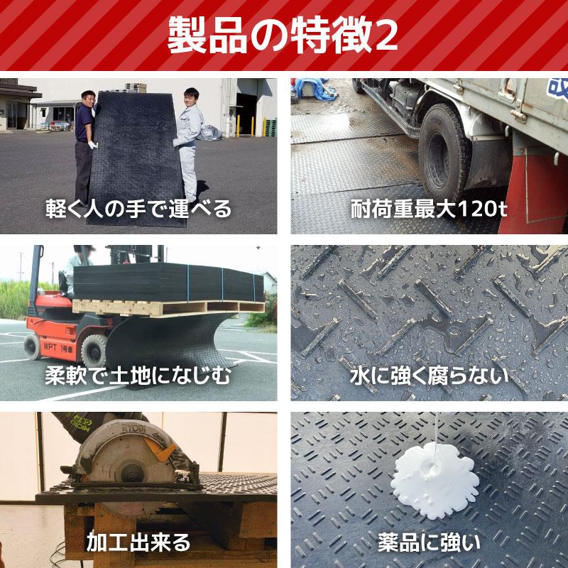 敷板 プラスチック 樹脂敷板 Wボード1m×2m 板厚13mm 滑り止め片面 黒 1枚 1,000mm x2,000mm  27kg 敷鉄板 プラシキ 駐車場 仮設｜shikiita-net｜04