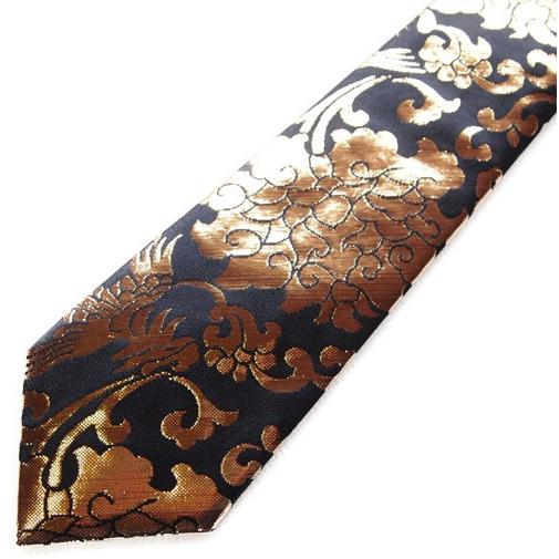 最高級金襴布 ネクタイ 和柄 一本一本 ハンドメイド 日本製 一品 『本金の紺』刺繍本金の画像