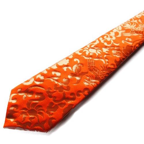 最高級金襴布 ネクタイ 和柄 一本一本 ハンドメイド 日本製 一品 『本金の赤』刺繍本金の画像