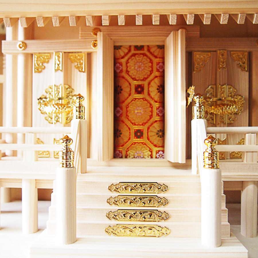 神棚 白木 彫三社 小 日本製 13A（横幅60×高46×奥24cm）（神棚と神具の