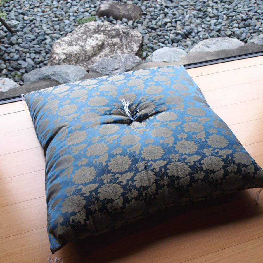 新緞子蓮華 紺 御前座布団 67×68cm 送料無料 お客さん 仏壇 仏前