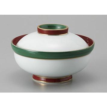 蓋つき煮物椀 渕赤巻グリーン おしゃれ 和食器 業務用 有田焼 24a200-8