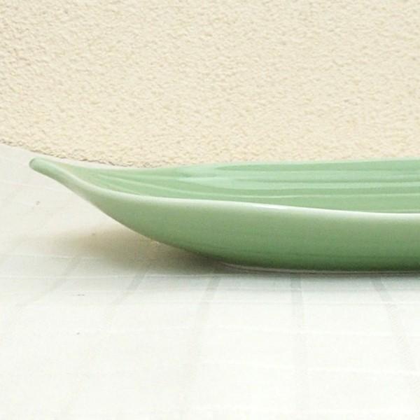 皿 大皿 長皿 グリーン笹型9.5前菜皿 付出皿 30cm おしゃれ 和食器