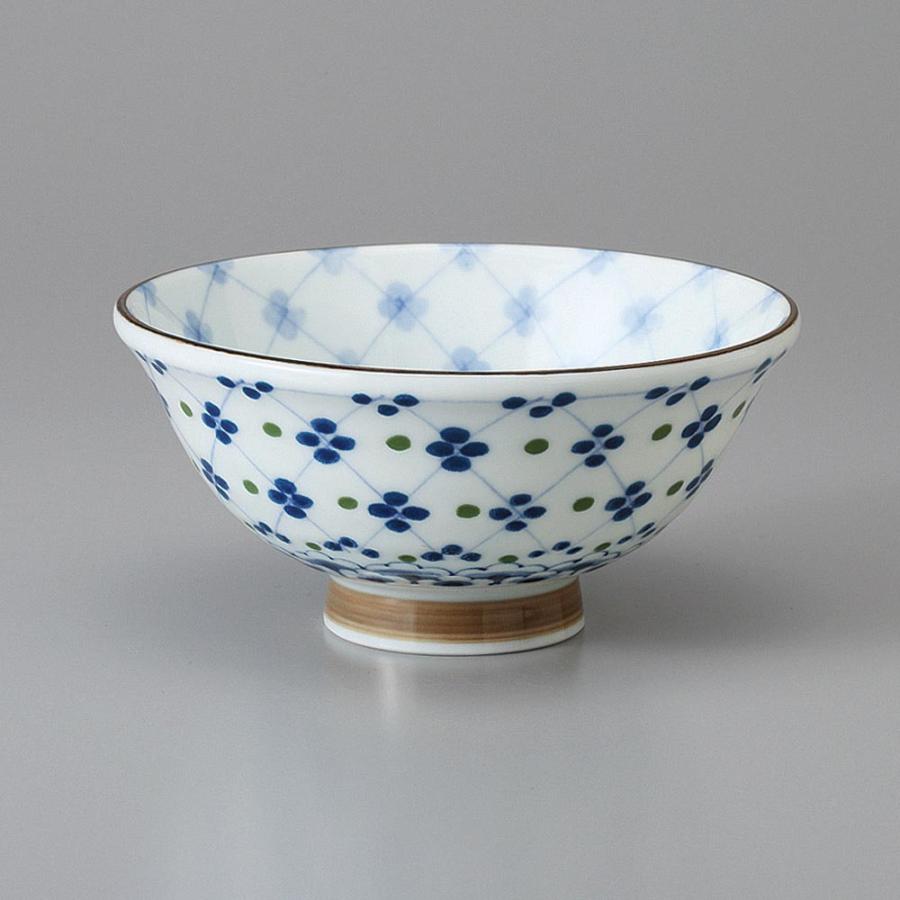 ご飯茶碗 格子の花 青 大きめ 軽量 おしゃれ 和食器 美濃焼 業務用