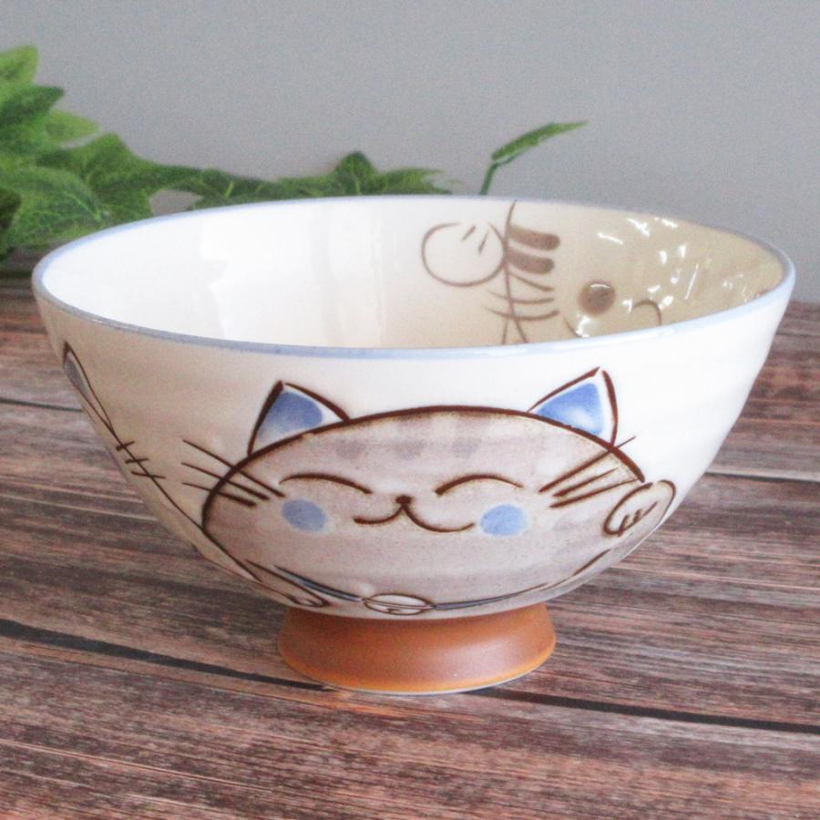 ご飯茶碗 粉引ミケ猫 大平 かわいい 大きめ 和食器 美濃焼 業務用