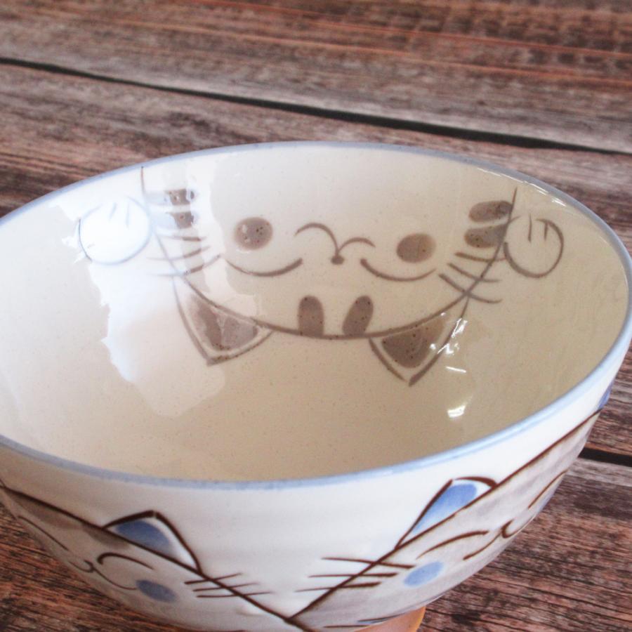 ご飯茶碗 粉引ミケ猫 大平 かわいい 大きめ 和食器 美濃焼 業務用