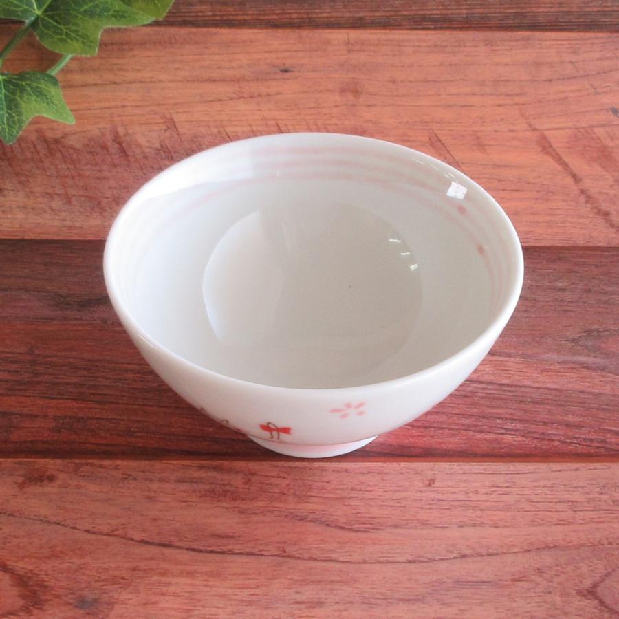 子供用 ご飯茶碗 陶器 リボン猫ピンク茶碗 おしゃれ 和食器 業務用