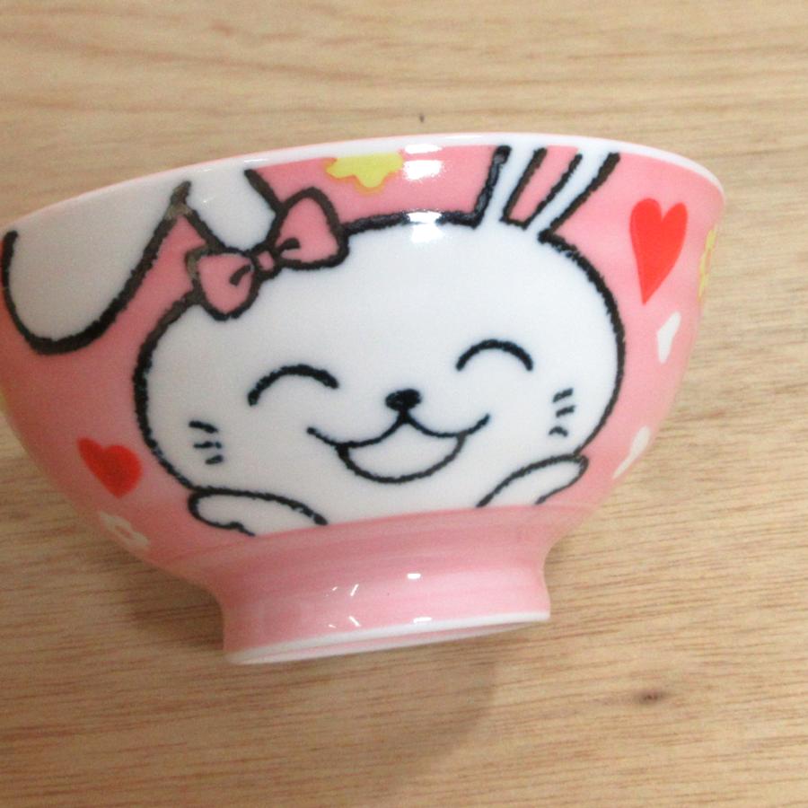 子供用 ご飯茶碗 陶器 ハートうさぎピンク 孫平 おしゃれ 和食器 業務