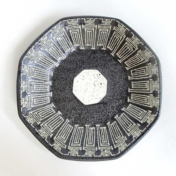 皿 チャーハン皿 八角シュウマイ皿 黒寿 18cm おしゃれ 中華食器 業務