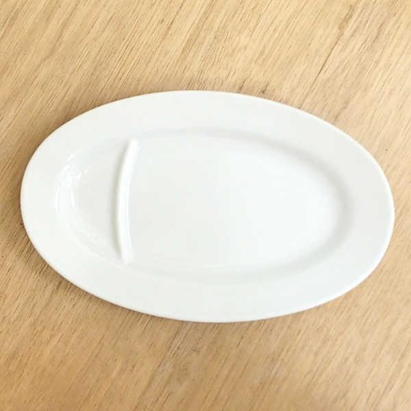 皿 餃子皿25cm 白中華仕切り皿 10インチプラター 楕円皿 おしゃれ 業務