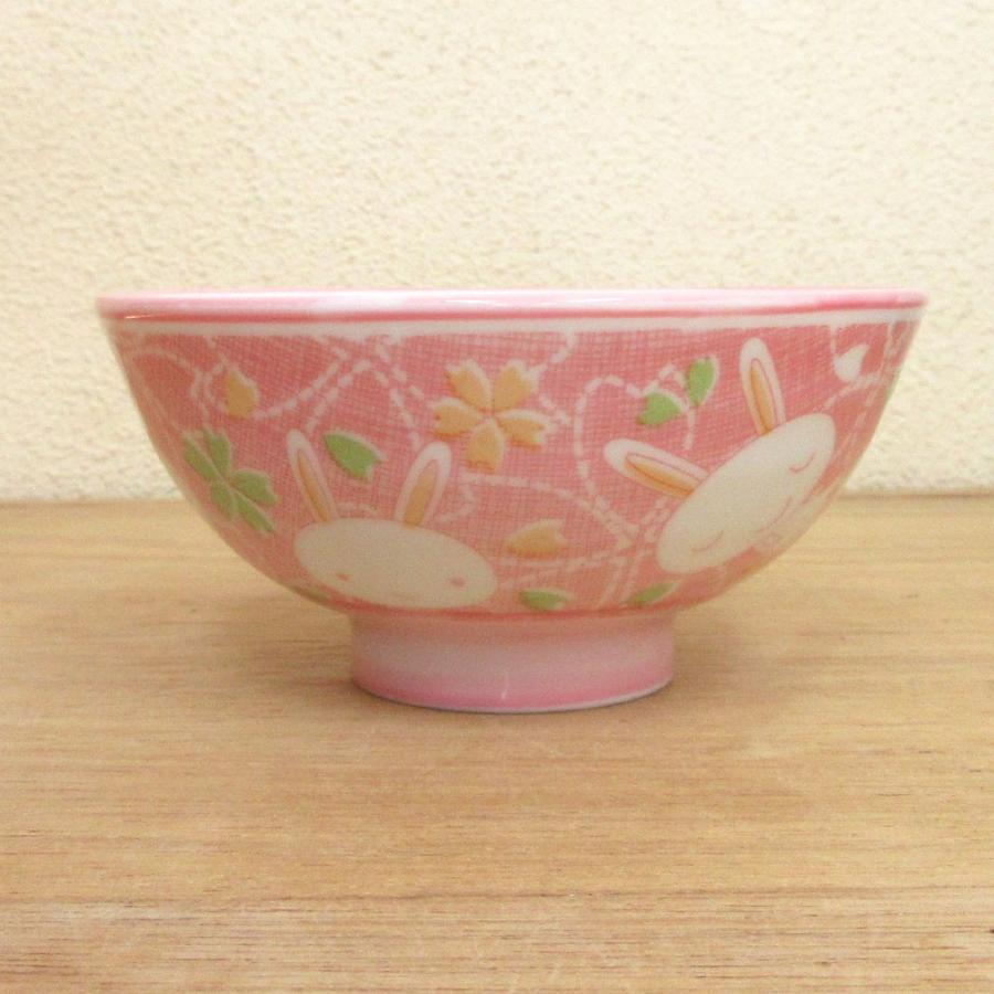 ご飯茶碗 子供茶碗 陶器 うさぎ ピンク おしゃれ 和食器 業務用 美濃焼 