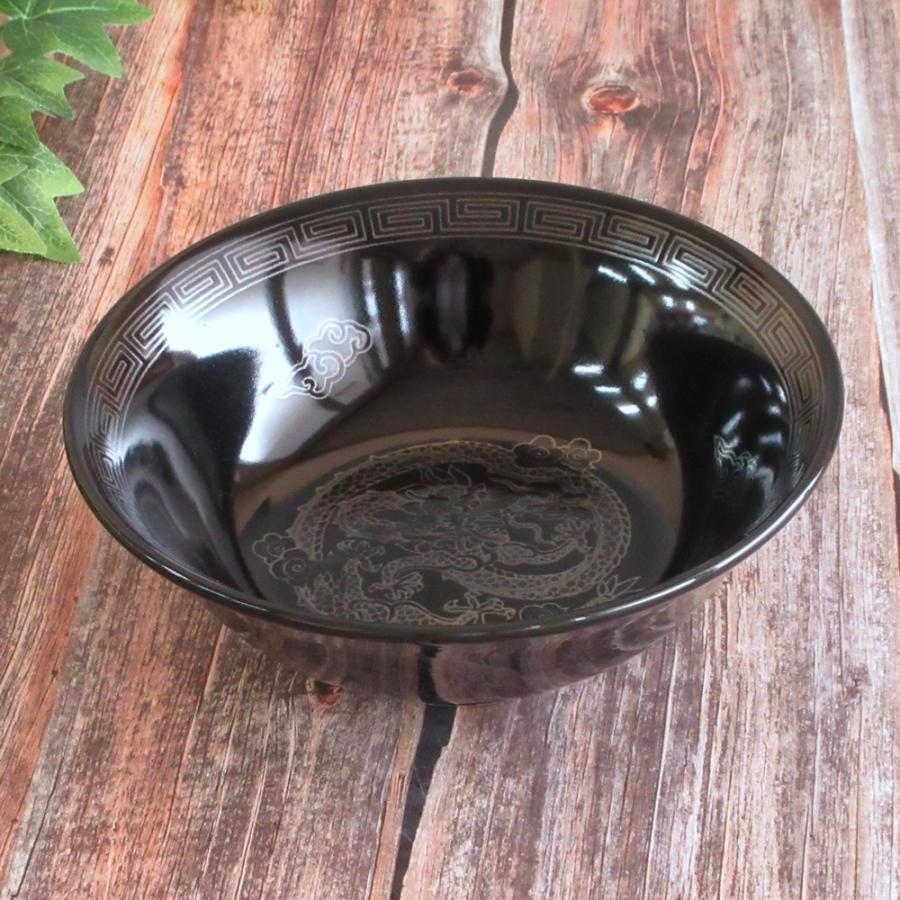 丼 ラーメン鉢 ラーメン丼 6.5浅高台丼 黒釉銀竜紋 おしゃれ 業務用