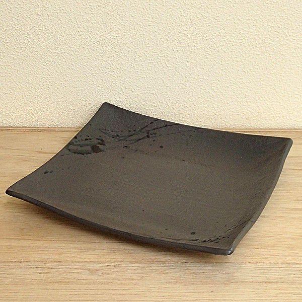 皿 角皿 黒釉藍散らし かや目角皿 23cm おしゃれ 和食器 業務用 美濃焼