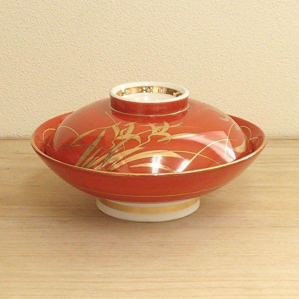 蓋付き煮物椀 骨蒸し 朱巻金草花 7.0鉢 おしゃれ 和食器 業務用 美濃焼 26b326-19