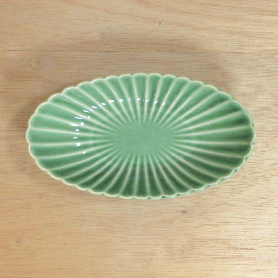皿 16.5cm楕円皿 オーバル 緑 かすみ おしゃれ 和食器 業務用 美濃焼
