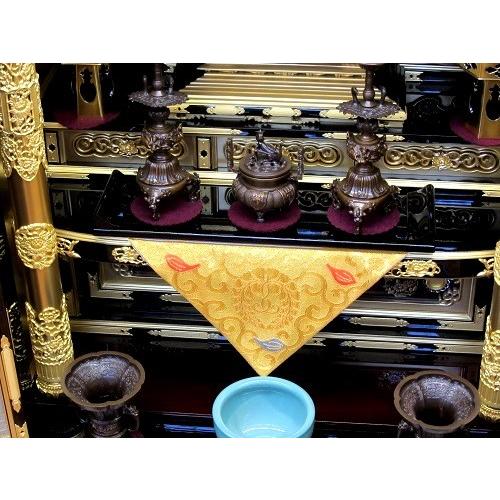 お盆お彼岸大特価　希少　絹製品★十三仏 正絹 金襴茶表装★高さ：約151cm 三角打敷 綴 西用30代 金襴 打ち敷き うちしき 仏壇 仏具 法要