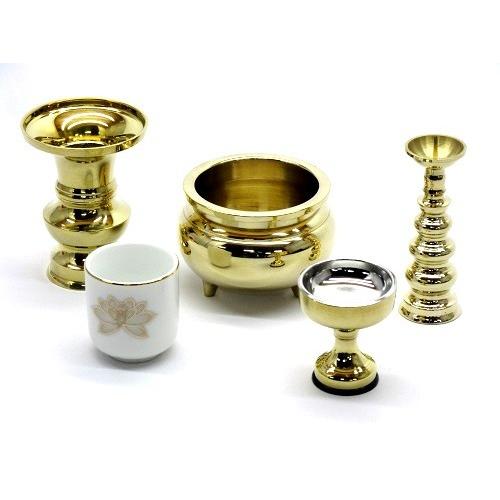 真鍮製 磨き 5点セット 3.0寸 仏壇 仏具 具足 法事 (H) : おぶつだん