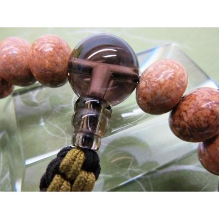 男性用片手念珠 天竺菩提樹 みかん玉 茶水晶仕立 正絹紐房 仏具 数珠 