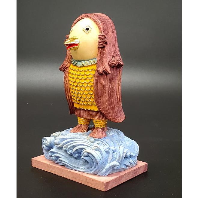 祈願仏像【アマビエ 極彩色切金(桧木)】厄病・悪霊・病魔退散<br>木彫り仏像の画像