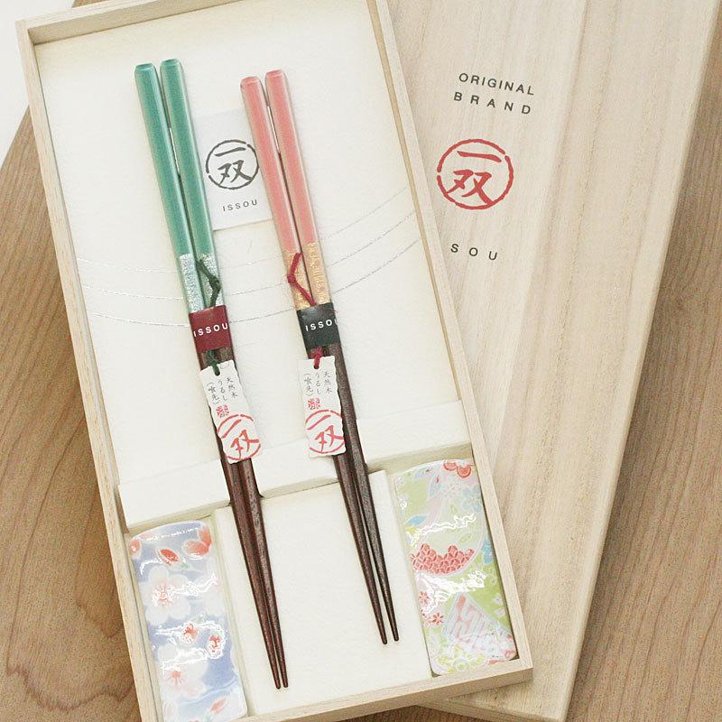 名入れ無料 夫婦箸 箸置きセット 桐箱入り ほのか 一双 結婚祝い