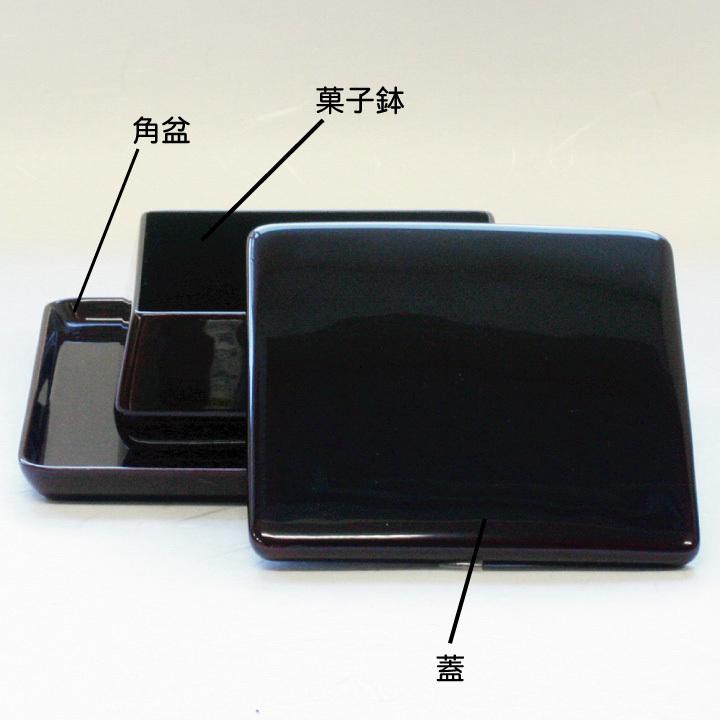 越前漆器　菓子器（新品） 菓子鉢(蓋・角盆付き)セット 溜 菓子器 越前漆器 漆塗り おもてなし