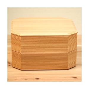 秋田杉 大館工芸社 6.5寸隅切二段重 重箱 (内朱) お重 おせち 料理 