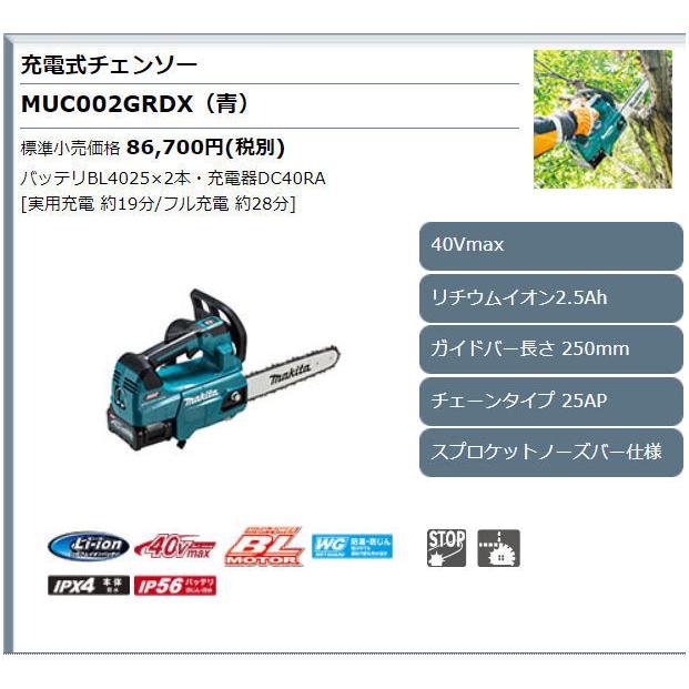 マキタ（makita） 充電式チェーンソー MUC002GRDX 40V バッテリー充電 