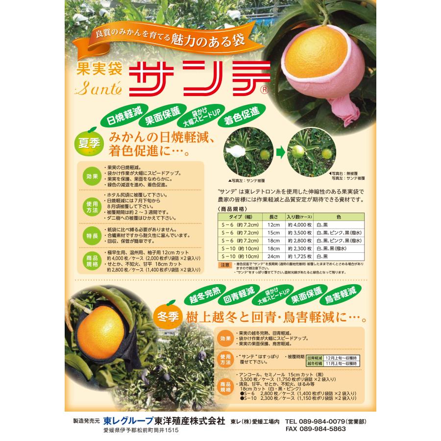 サンテ S-6 18cm 白 約100枚 みかん(柑橘)の果面保護・袋かけ大幅