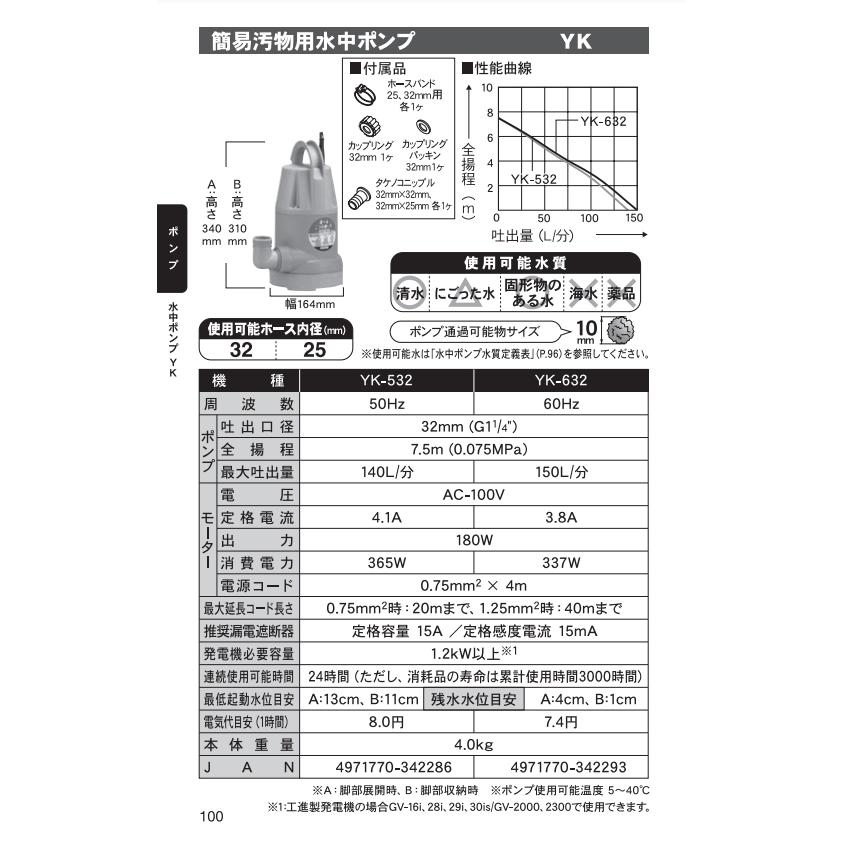 工進 ポンスター 簡易汚水用水中ポンプ YK-532 50Hz東日本用｜shikokuichiba｜02