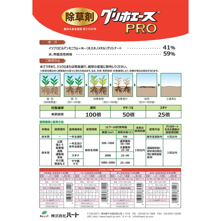 HearT グリホエースPRO 20L 色あせ品限定特価 同梱不可 : しこく市場