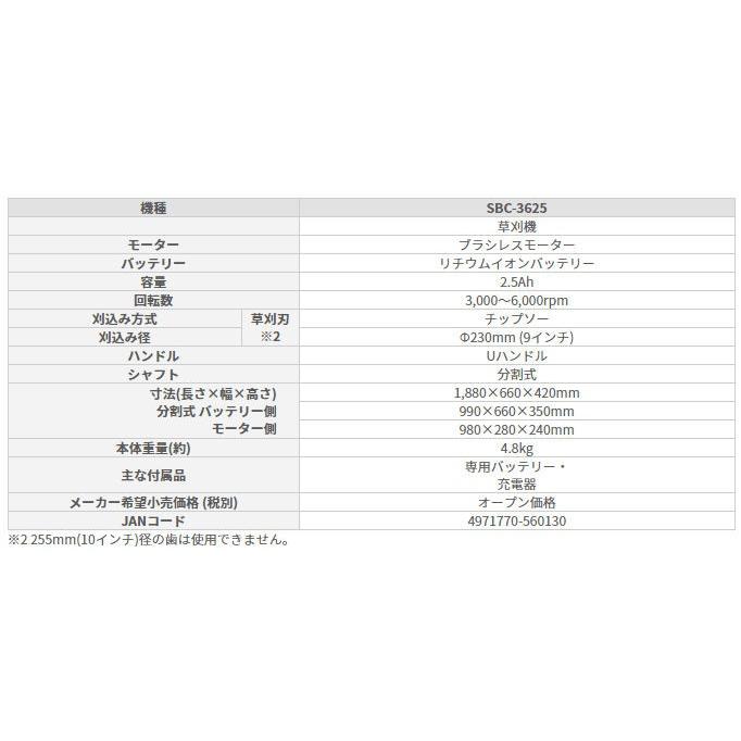 ◇充電式刈払機SBC-3625 バッテリー・充電器付(工進) ☆展示品処分