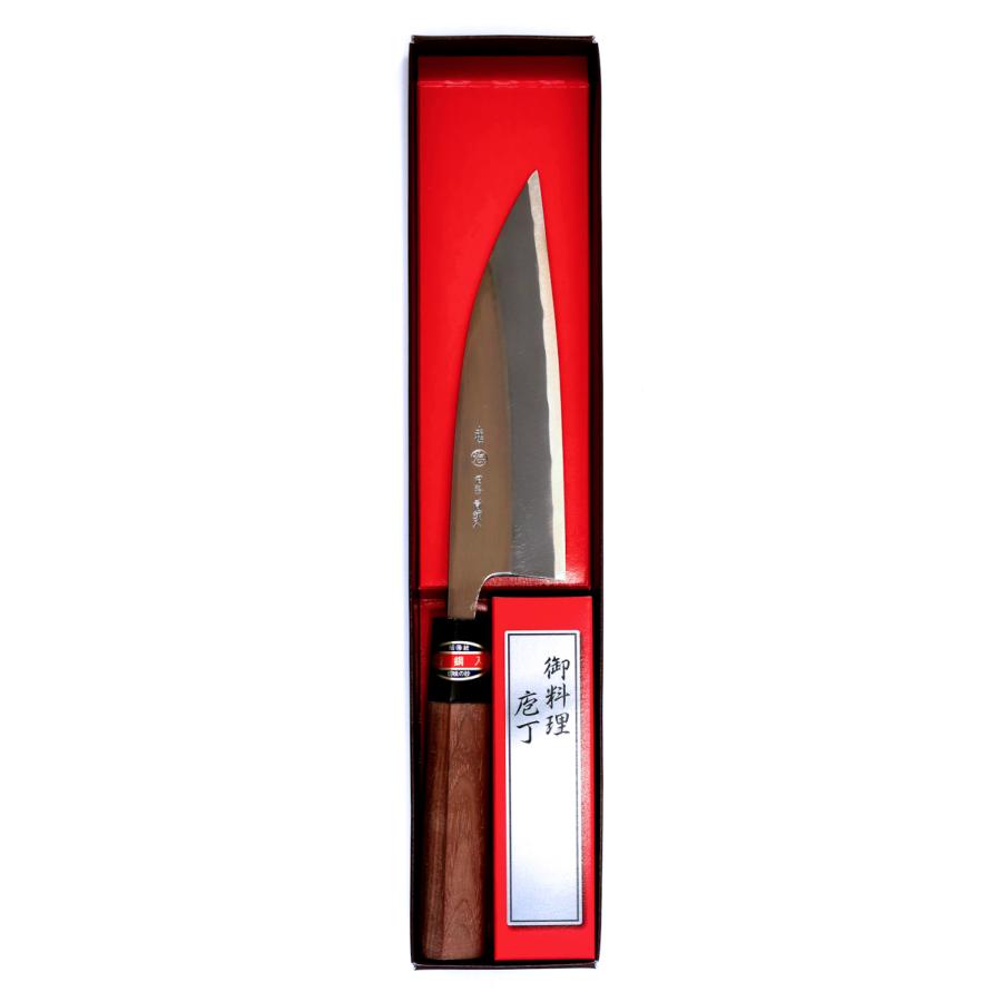 土佐刃物 舟行包丁 磨き 両刃 青鋼入 150mm クルミ柄付 丸海 土佐刃物 舟行包丁 磨き 両刃 青鋼入 150mm クルミ柄付 丸海