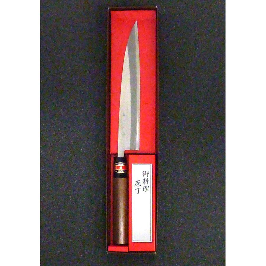 土佐刃物 刺身包丁 磨き 両刃 青鋼入 180mm 柳刃 クルミ柄付 丸 土佐刃物 刺身包丁 磨き 両刃 青鋼入 180mm 柳刃 クルミ柄付 丸
