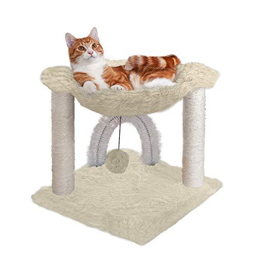 送料無料Furhaven Pet Furniture for Cats and Kittens-Tiger Tough Small Cat Tree Hammock Playground with Toys and Self-Grooming Archway%カーテン・クリーム%