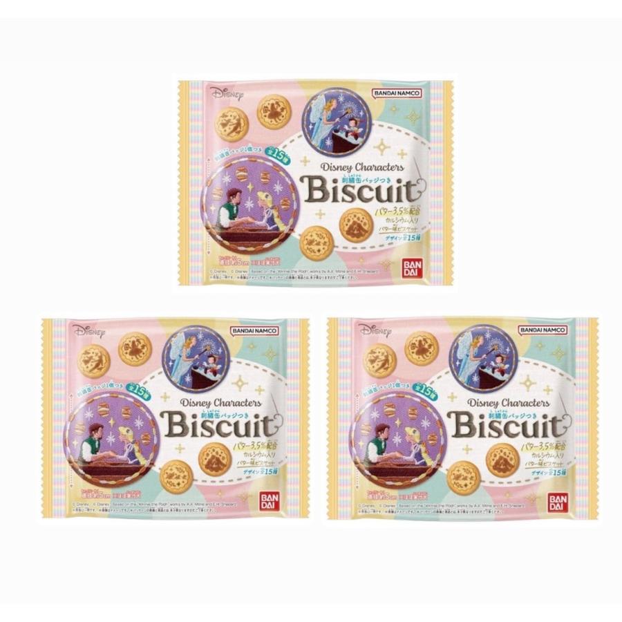 3袋セット Disney Characters 刺繍缶バッジビスケット 食玩