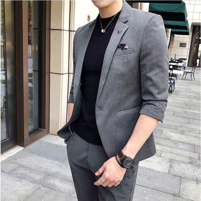 定番のお歳暮 冬ギフト 春夏 スリムスーツ 七分袖 薄手 春夏物 ビジネススーツ 上下セット 無地 2ピース 9分丈パンツ 五分袖 スリムスーツ カジュアル スタイリッシュ メンズ サマースーツ セットアップ スーツ フォーマル Www Solidarite Numerique Fr