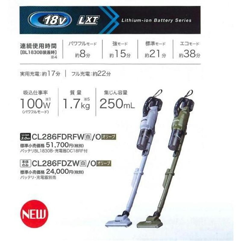 マキタ CL286FDZW 充電式クリーナー(掃除機) 白 本体のみ(充電器 マキタ CL286FDZW 充電式クリーナー(掃除機) 白 本体のみ(充電器