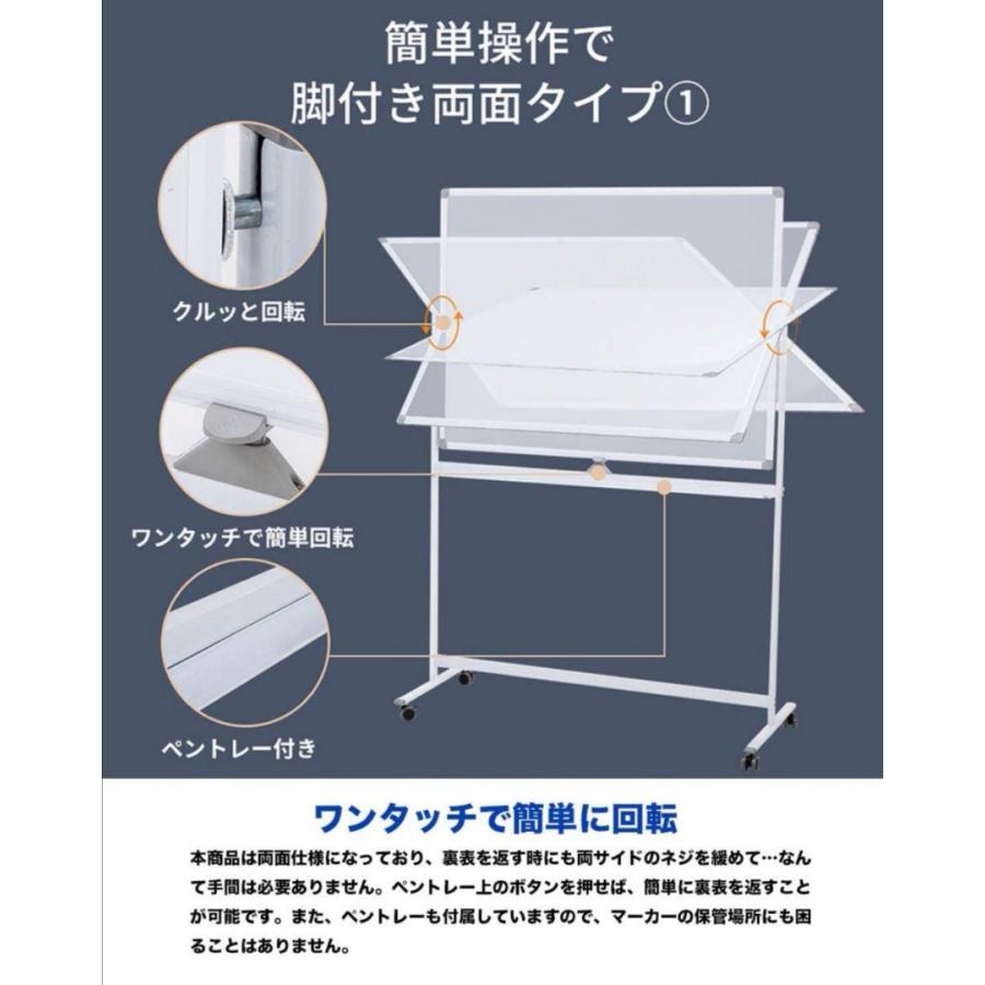 ホワイトボード 移動式 キャスター付き 両面 幅180cm 高さ90cm 【公式