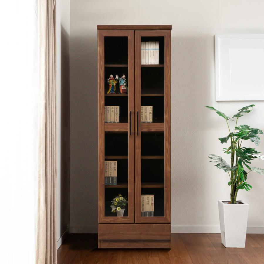 本棚 おしゃれ 大容量 収納 棚 ラック 木目調 リビング 書斎 扉付き フリーボード マテリアii 60 ガラス戸 ウォールナット 配送員設置 島忠 ホームズ Paypayモール店 通販 Paypayモール